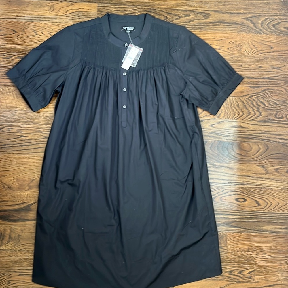 J. Crew Black Short-Sleeve Pleated Yoke Midi Dress